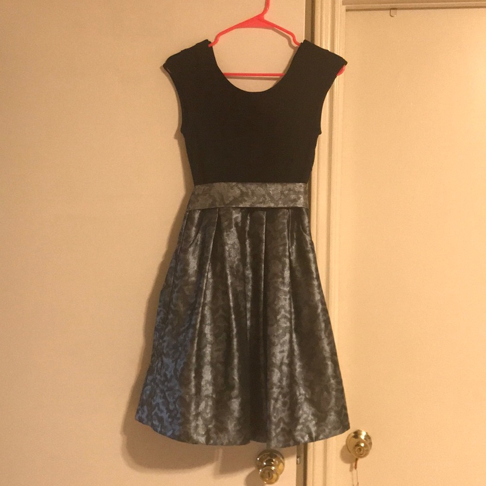 Black and silver dress with ribbon bow